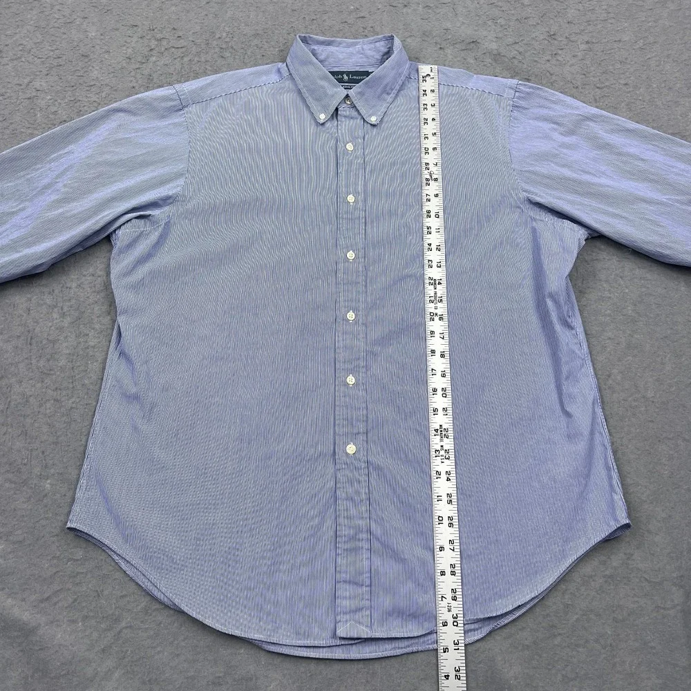 Ralph Lauren Dress Shirt‎ Men's 17.5 Blue Stripe Long Sleeve Pony Logo Button Up